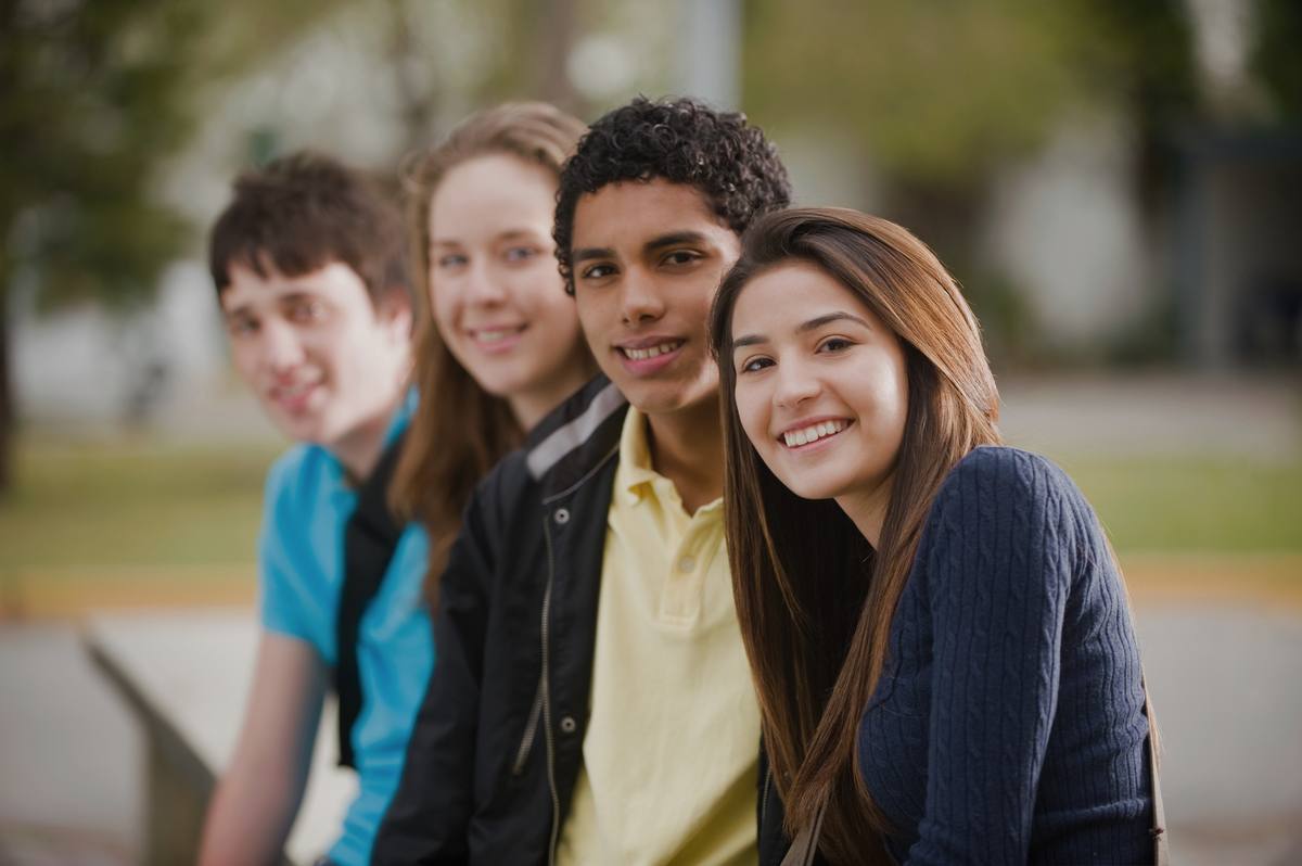 Students together outside their school